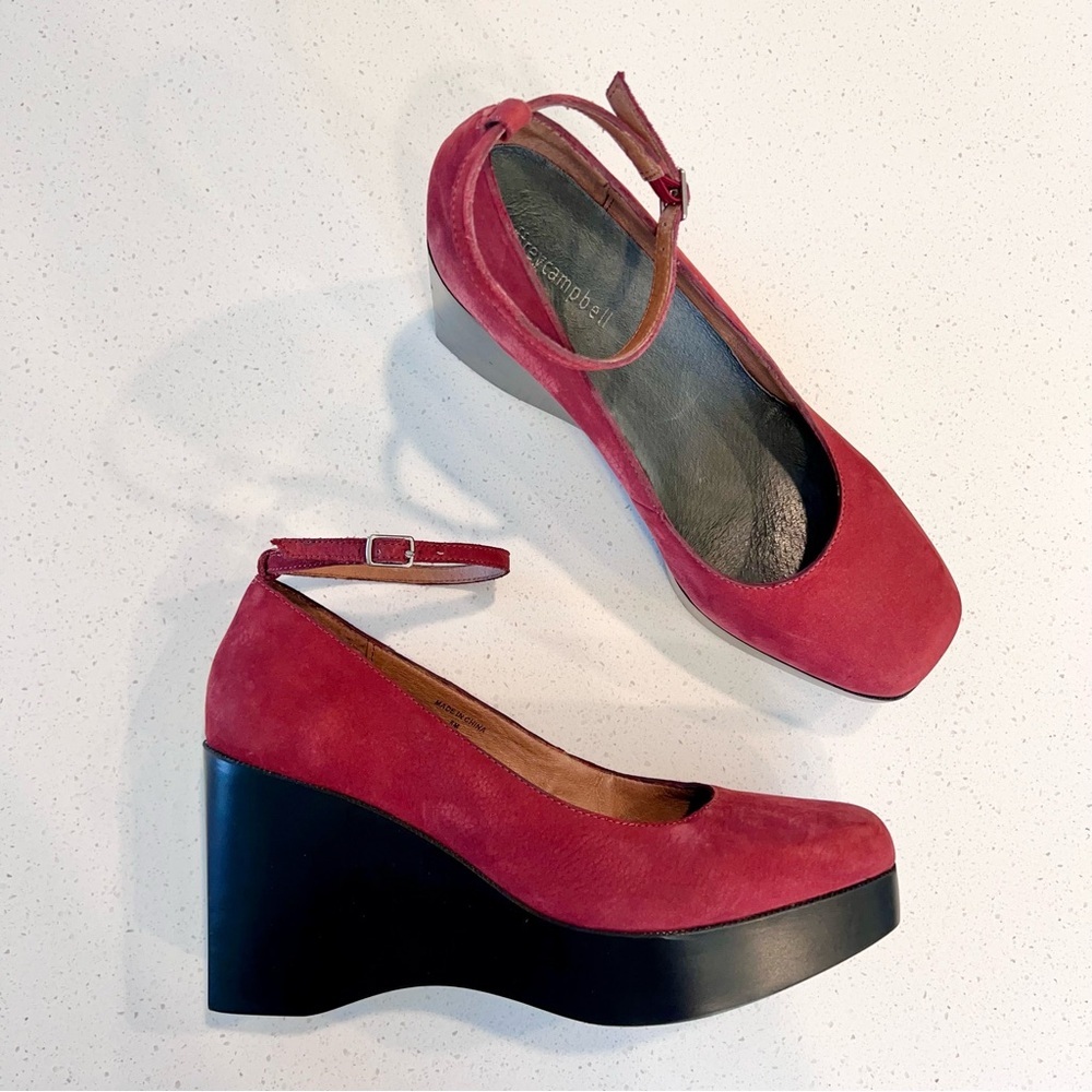 Jeffrey Campbell Red Suede Ankle-Strap Wedges